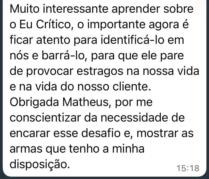 Depoimento sobre o eu crítico enviado por participante