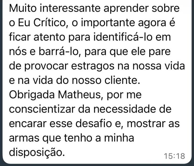 Depoimento sobre o eu crítico enviado por participante